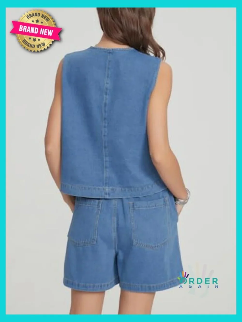 Denim Two Piece Outfits Casual Sleeveless Vest with Elastic Waist Baggy Jean